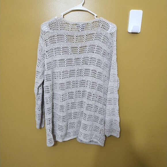 VTG Y2K Eddie Bauer Loose Knit Sheer Button Front Linen Cotton Cardigan XLT Boho - Picture 5 of 5